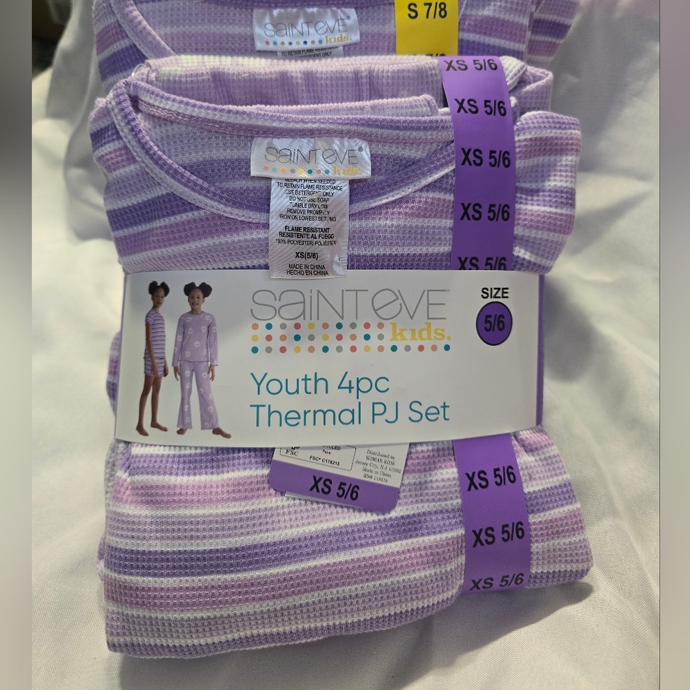 Saint Eve Kids Purple 4pc Thermal Pajama Set